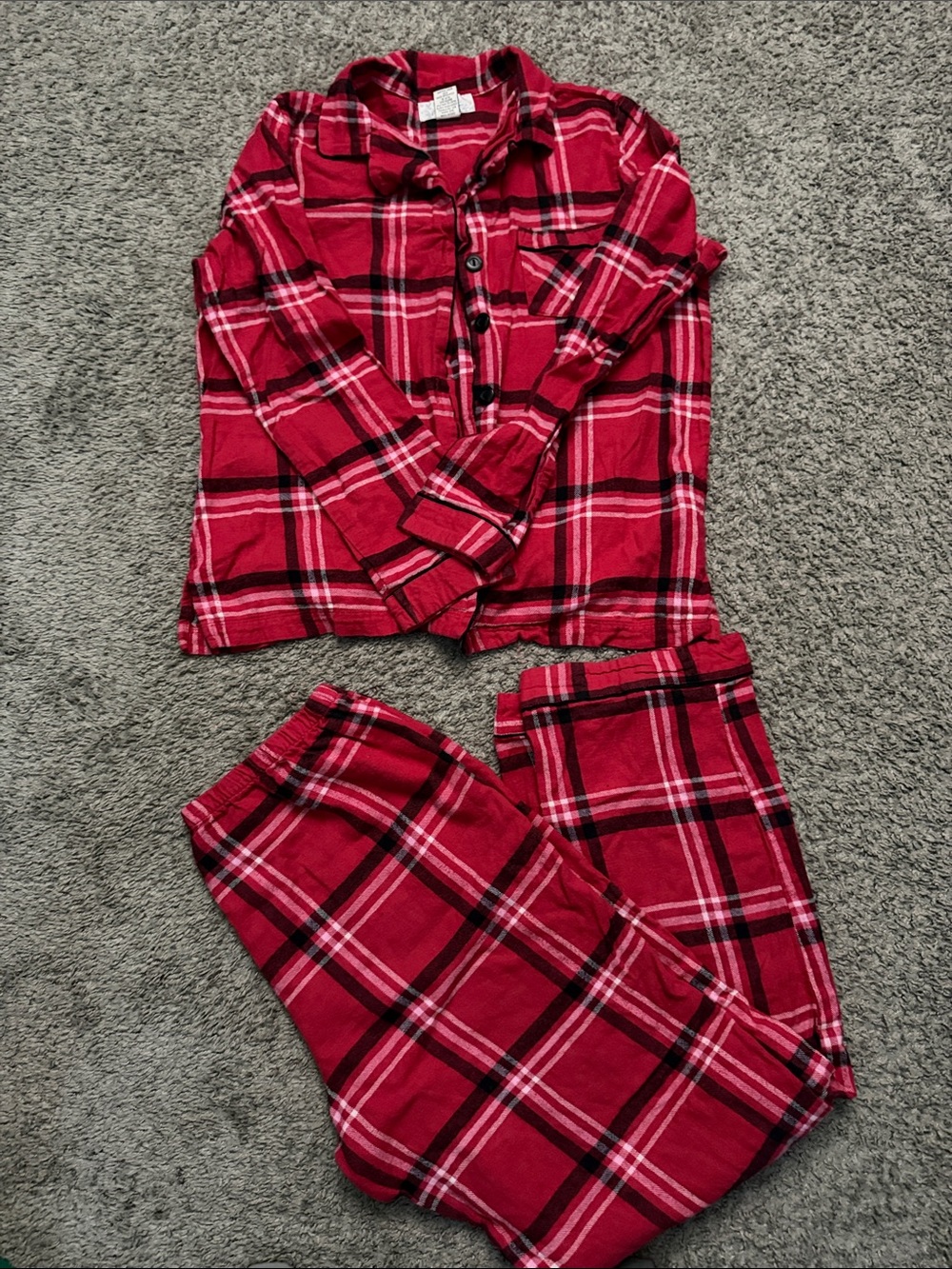 Women Red Plaid Flannel Pajama Set - Cozy Button-Up Top & Pants